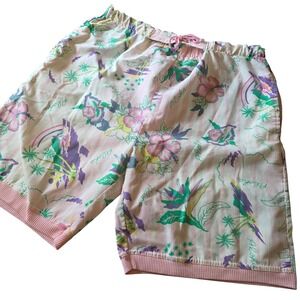 Vintage EVLO Aloha Floral Print Shorts Mens Medium Pink Tropical